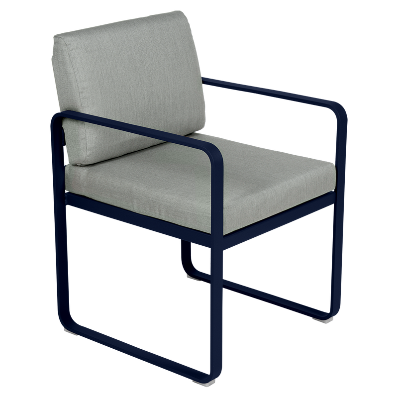 Load image into Gallery viewer, Fermob Bellevie dining armchair– Deep Blue frame with Flannel Grey fabric cushions
