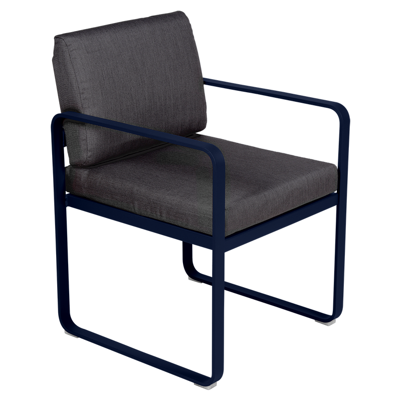 Load image into Gallery viewer, Fermob Bellevie dining armchair– Deep Blue frame with Graphite Grey fabric cushions
