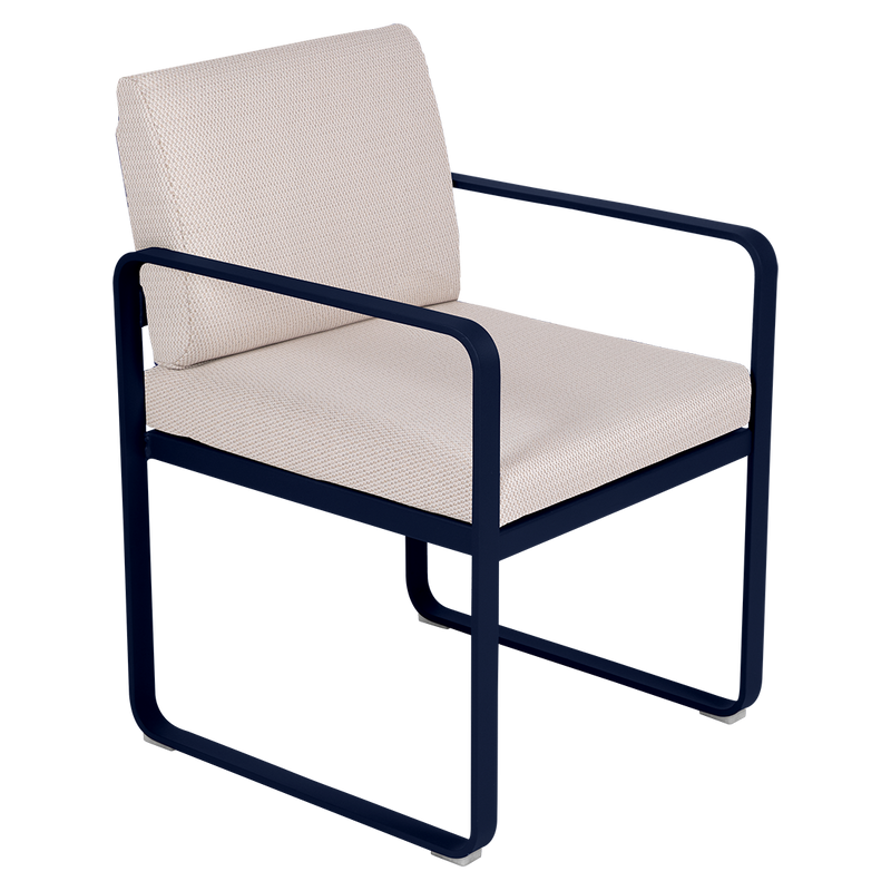 Load image into Gallery viewer, Fermob Bellevie dining armchair– Deep Blue frame with Pearl fabric cushions
