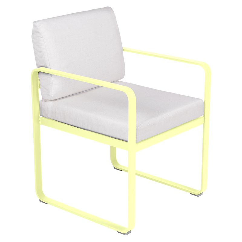 Load image into Gallery viewer, Fermob Bellevie dining armchair– Frosted Lemon frame with Off-White fabric cushions
