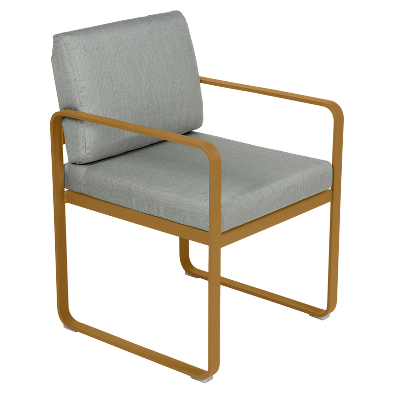 Load image into Gallery viewer, Fermob Bellevie dining armchair– Gingerbread frame with Flannel Grey fabric cushions
