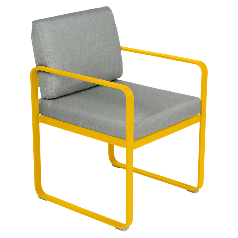 Load image into Gallery viewer, Fermob Bellevie dining armchair– Honey frame with Flannel Grey fabric cushions
