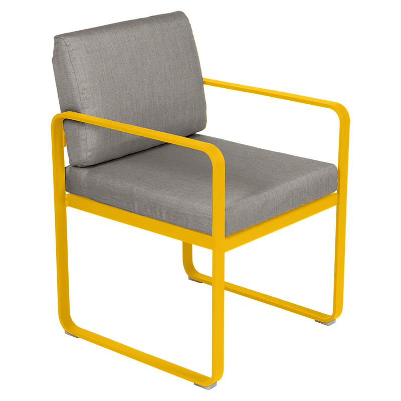 Load image into Gallery viewer, Fermob Bellevie dining armchair– Honey frame with Grey Taupe fabric cushions
