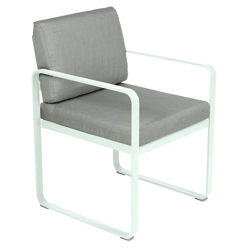 Load image into Gallery viewer, Fermob Bellevie dining armchair– Ice Mint frame with Flannel Grey fabric cushions
