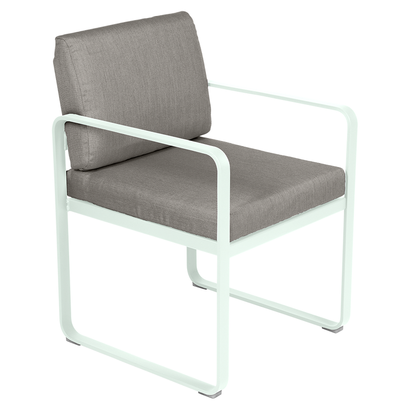 Load image into Gallery viewer, Fermob Bellevie dining armchair– Ice Mint frame with Grey Taupe fabric cushions
