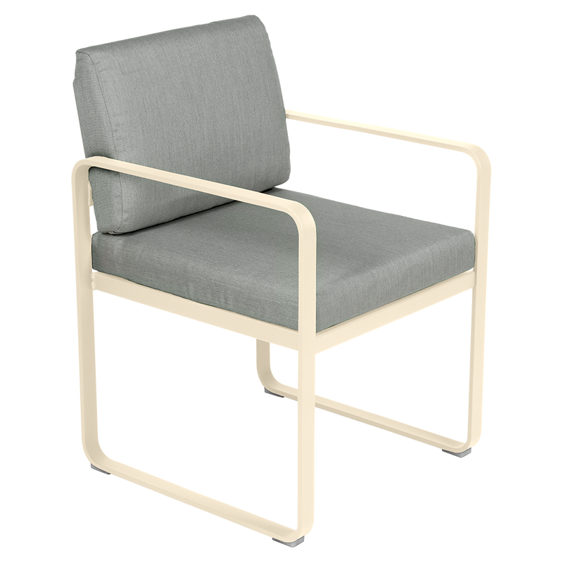 Load image into Gallery viewer, Fermob Bellevie dining armchair– Latte Beige frame with Flannel Grey fabric cushions

