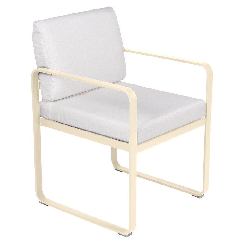 Load image into Gallery viewer, Fermob Bellevie dining armchair– Latte Beige frame with Off-White fabric cushions
