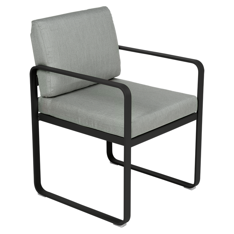Load image into Gallery viewer, Fermob Bellevie dining armchair– Liquorice frame with Flannel Grey fabric cushions
