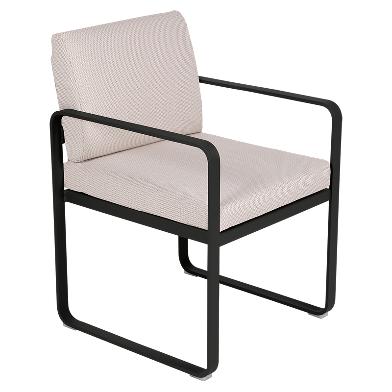 Load image into Gallery viewer, Fermob Bellevie dining armchair– Liquorice frame with Pearl fabric cushions
