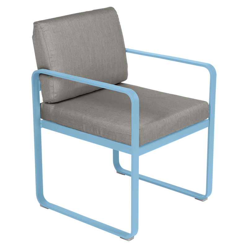 Load image into Gallery viewer, Fermob Bellevie dining armchair– Maya Blue frame with Grey Taupe fabric cushions

