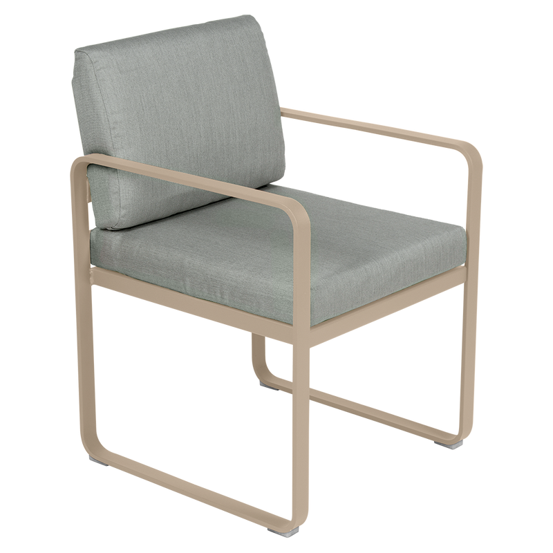Load image into Gallery viewer, Fermob Bellevie dining armchair– Nutmeg frame with Flannel Grey fabric cushions
