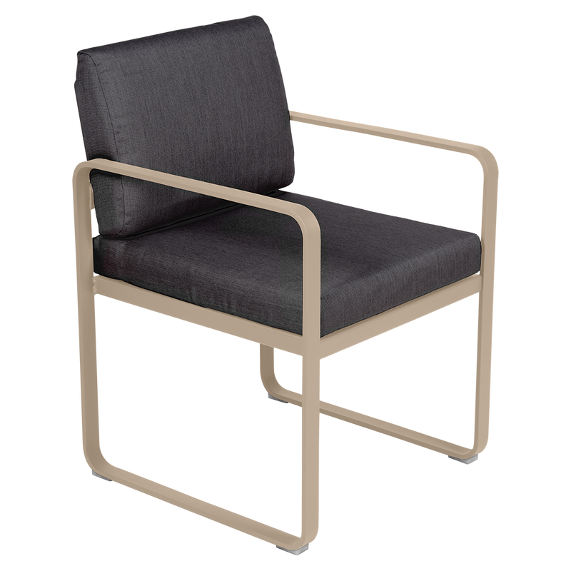Load image into Gallery viewer, Fermob Bellevie dining armchair– Nutmeg frame with Graphite Grey fabric cushions
