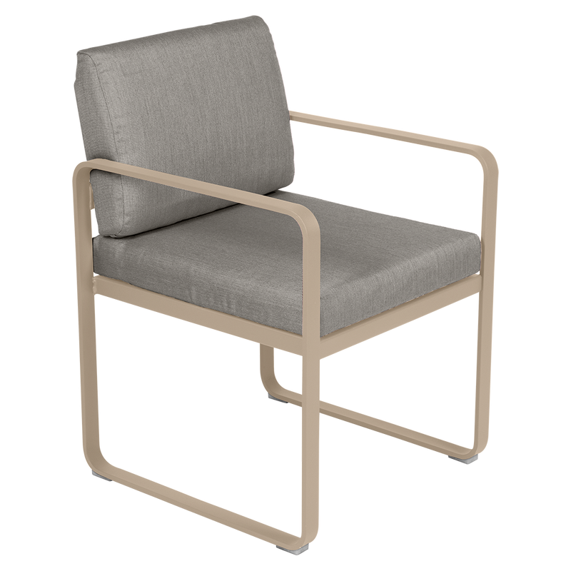 Load image into Gallery viewer, Fermob Bellevie dining armchair– Nutmeg frame with Grey Taupe fabric cushions
