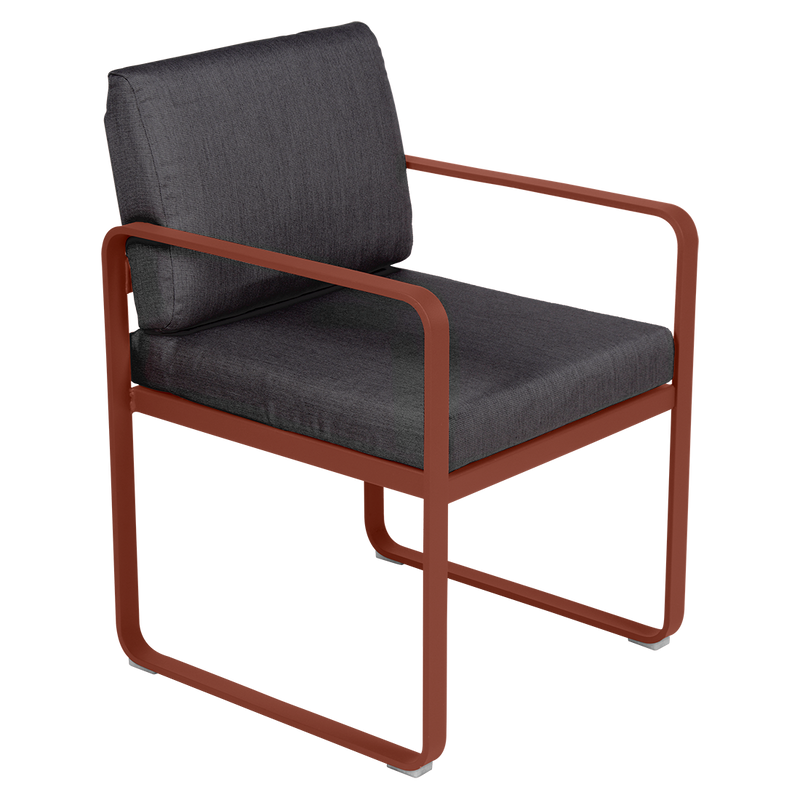 Load image into Gallery viewer, Fermob Bellevie dining armchair– Red Ochre frame with Graphite Grey fabric cushions

