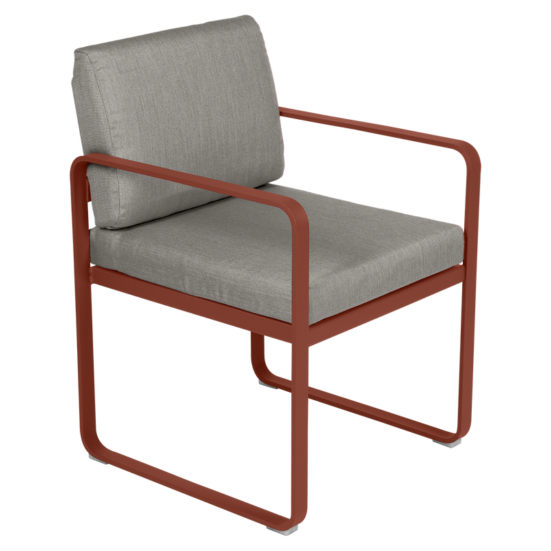 Load image into Gallery viewer, Fermob Bellevie dining armchair– Red Ochre frame with Grey Taupe fabric cushions
