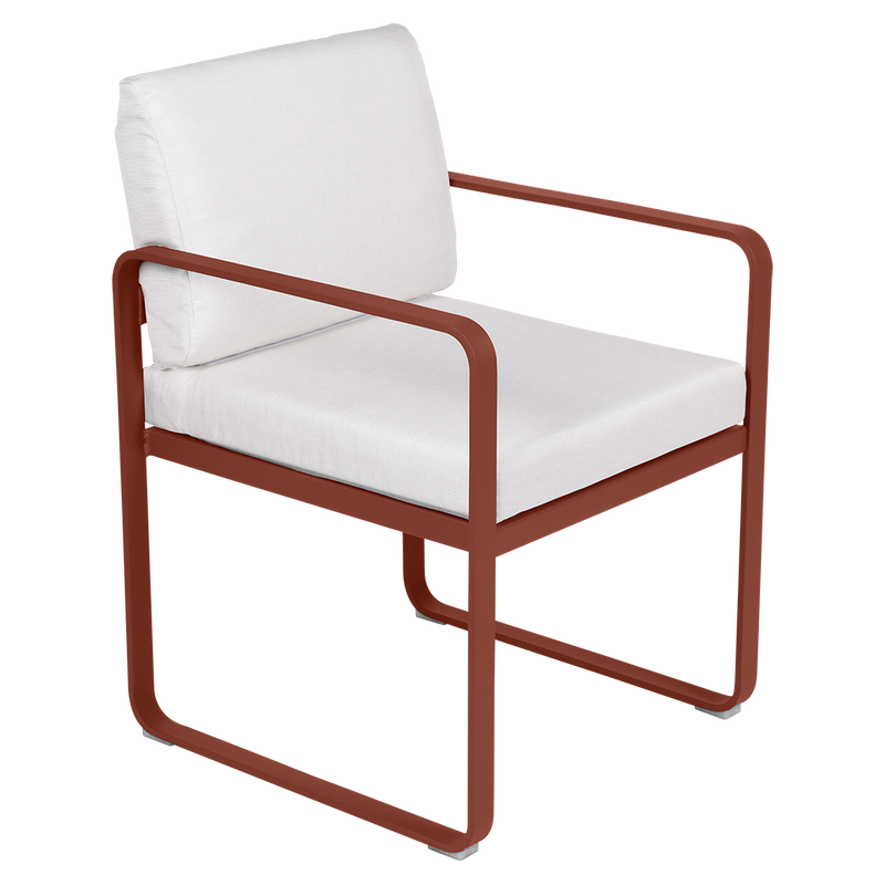Load image into Gallery viewer, Fermob Bellevie dining armchair– Red Ochre frame with Off-White fabric cushions
