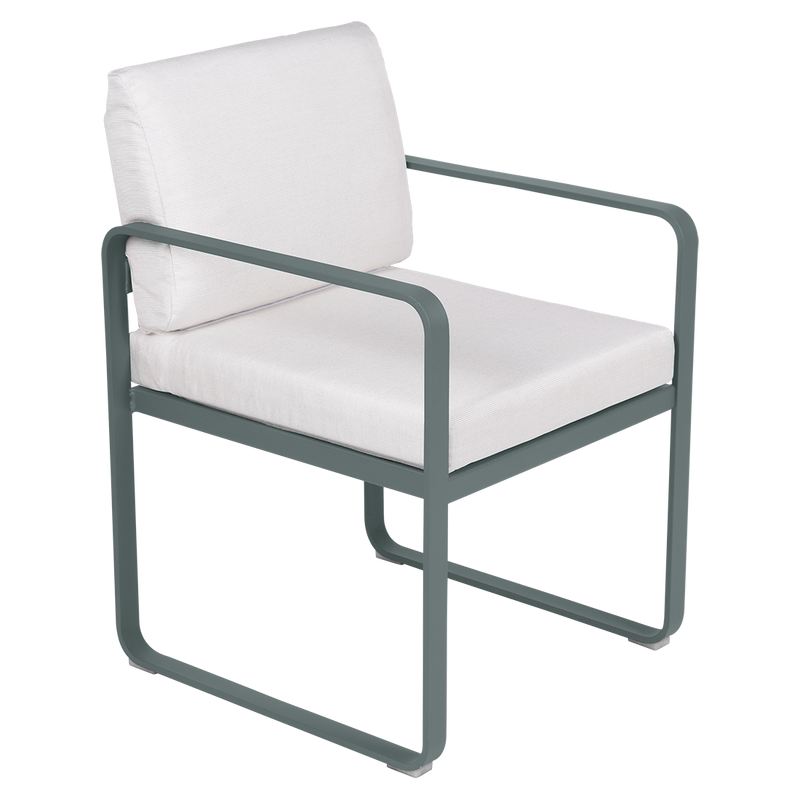 Load image into Gallery viewer, Fermob Bellevie dining armchair– Storm Grey frame with Off-White fabric cushions
