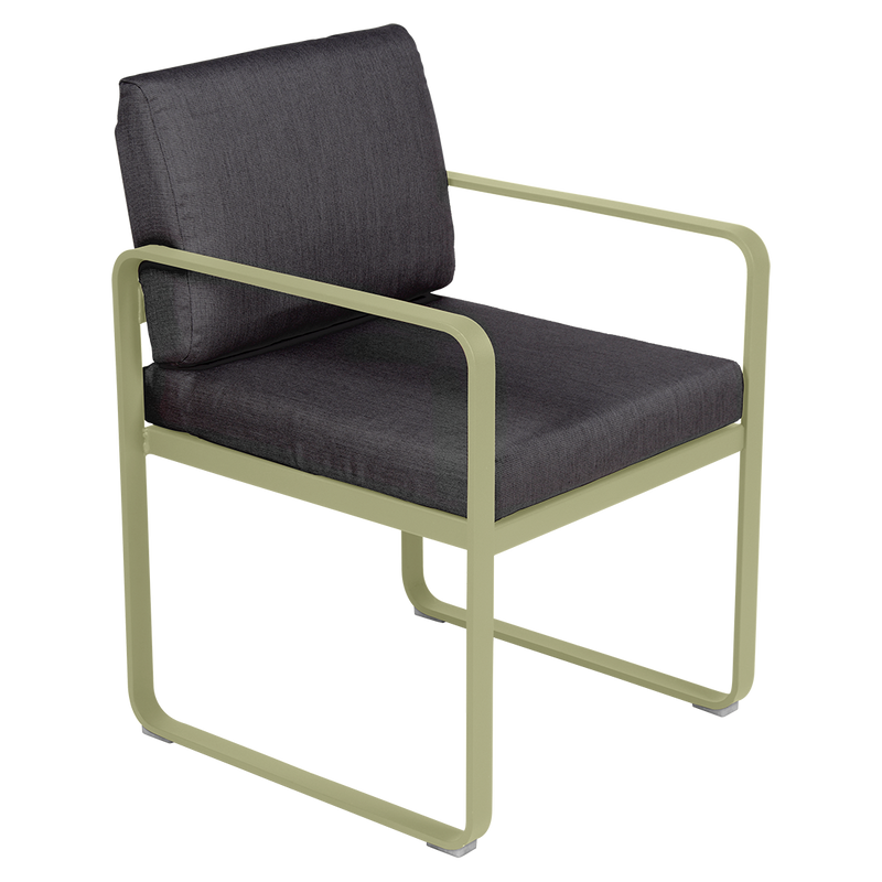 Load image into Gallery viewer, Fermob Bellevie dining armchair– Willow Green frame with Graphite Grey fabric cushions
