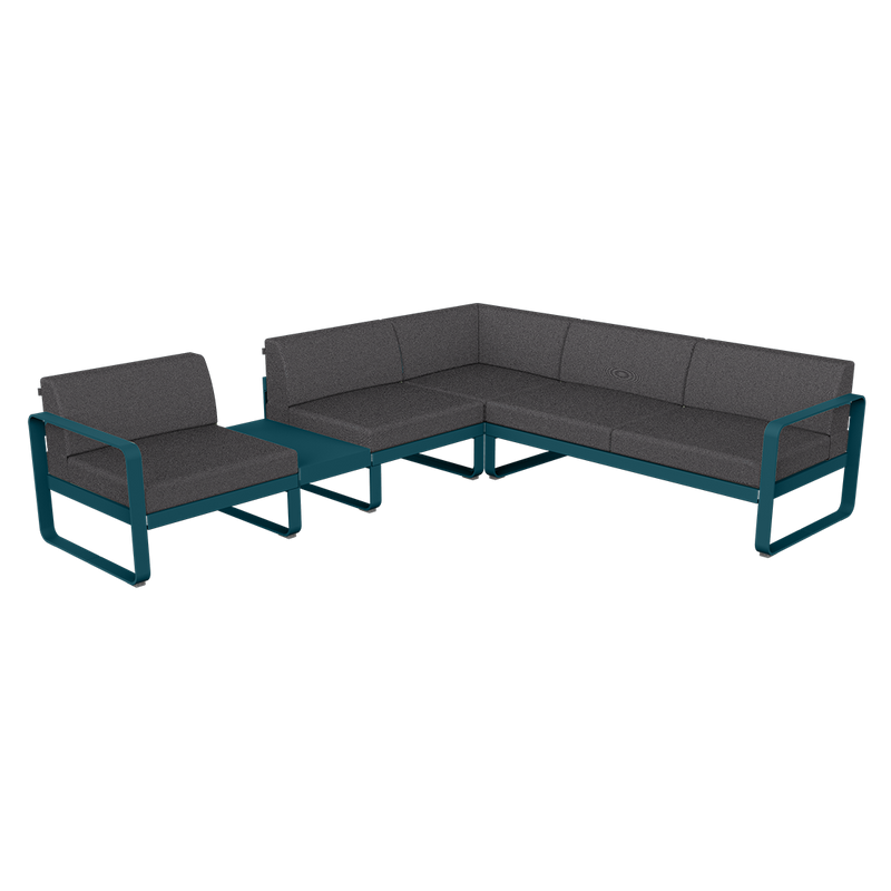 Load image into Gallery viewer, Fermob Bellevie Modular Corner Sofa Composition 3A – Acapulco Blue frame with Graphite Grey fabric cushions
