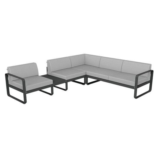 Fermob Bellevie Modular Corner Sofa Composition 3A – Anthracite frame with Flannel Grey fabric cushions