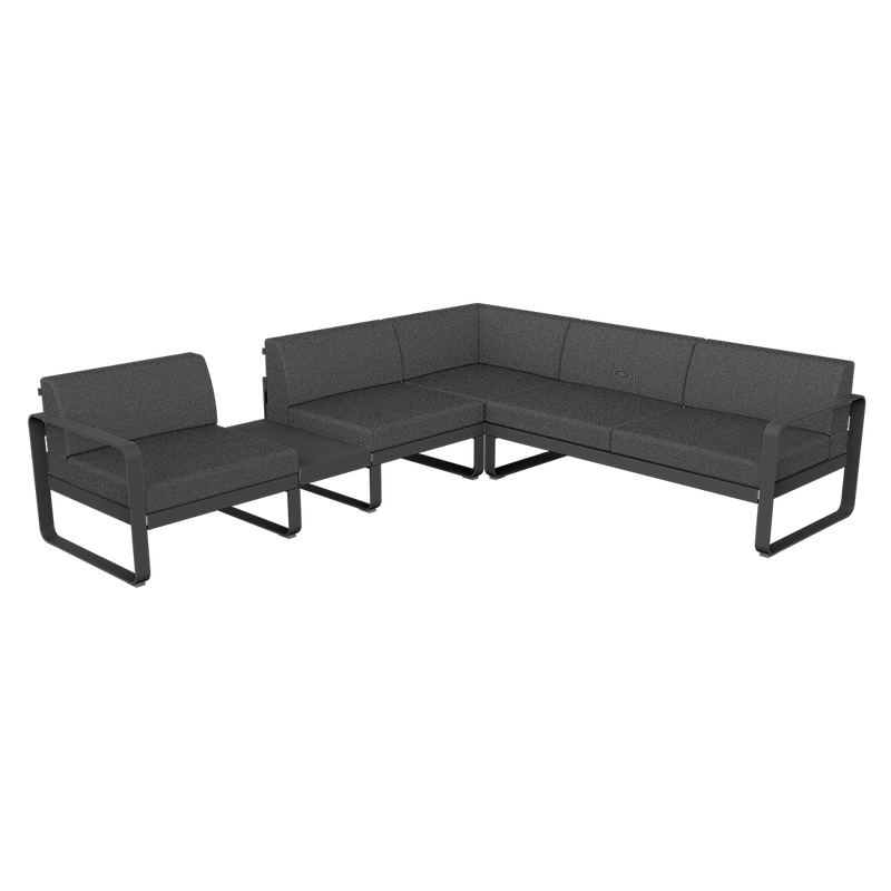 Load image into Gallery viewer, Fermob Bellevie Modular Corner Sofa Composition 3A – Anthracite frame with Graphite Grey fabric cushions
