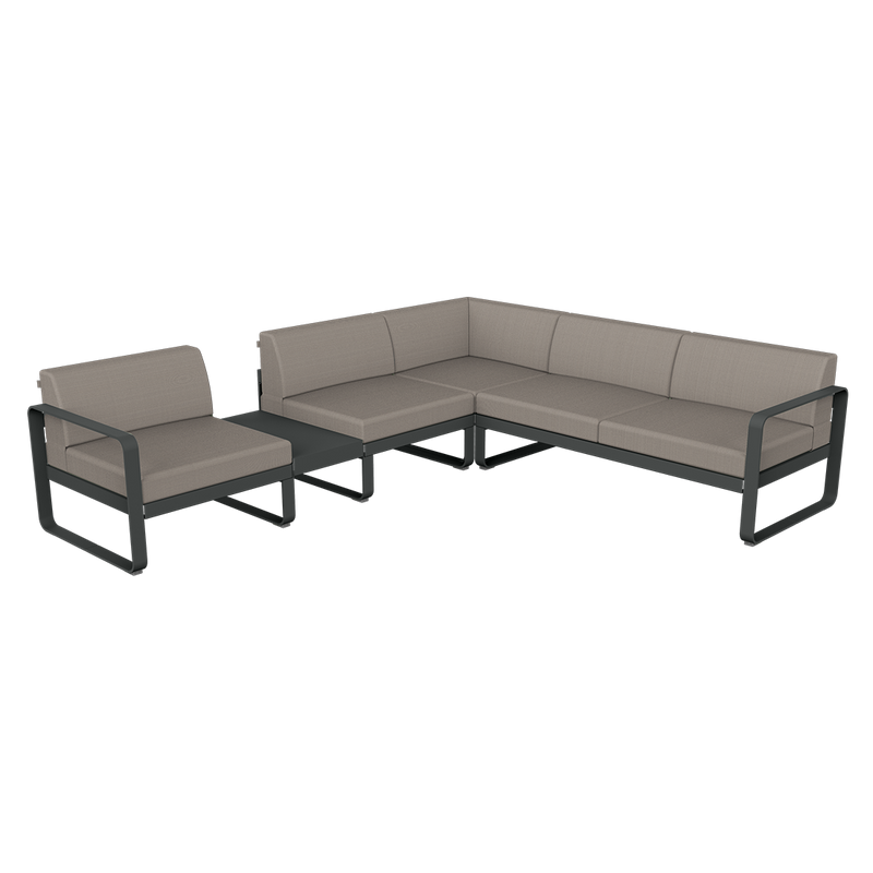 Load image into Gallery viewer, Fermob Bellevie Modular Corner Sofa Composition 3A – Anthracite frame with Grey Taupe fabric cushions
