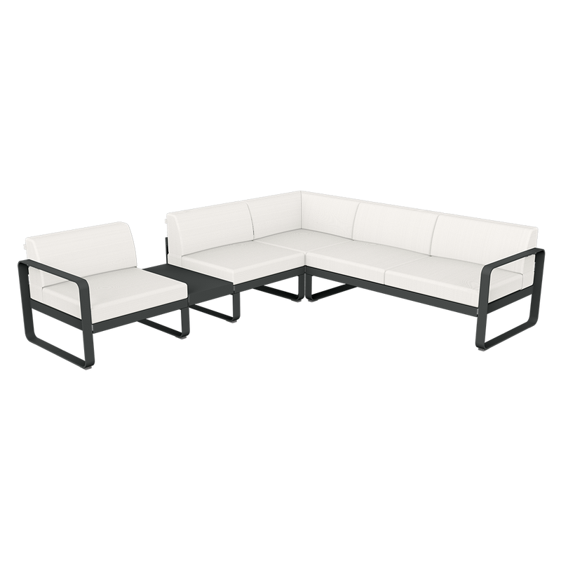Load image into Gallery viewer, Fermob Bellevie Modular Corner Sofa Composition 3A – Anthracite frame with Pearl fabric cushions
