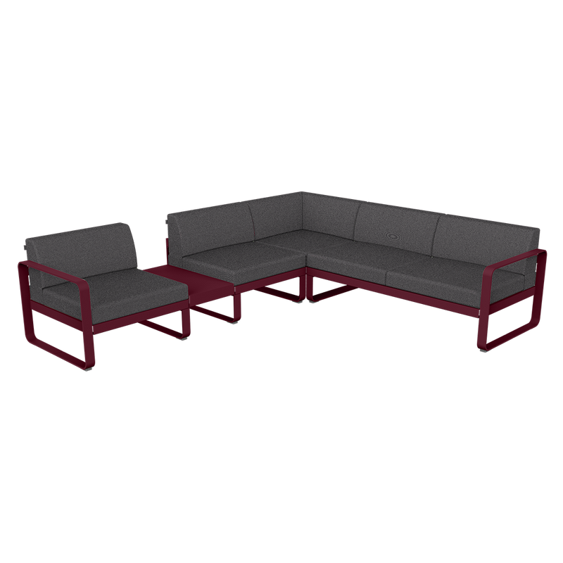 Load image into Gallery viewer, Fermob Bellevie Modular Corner Sofa Composition 3A – Black Cherry frame with Graphite Grey fabric cushions

