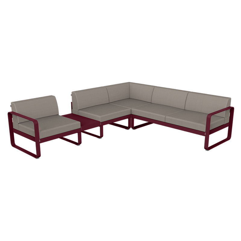 Load image into Gallery viewer, Fermob Bellevie Modular Corner Sofa Composition 3A – Black Cherry frame with Grey Taupe fabric cushions
