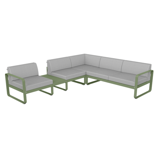 Fermob Bellevie Modular Corner Sofa Composition 3A – Cactus frame with Flannel Grey fabric cushions