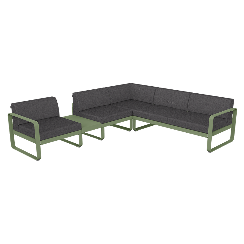 Load image into Gallery viewer, Fermob Bellevie Modular Corner Sofa Composition 3A – Cactus frame with Graphite Grey fabric cushions
