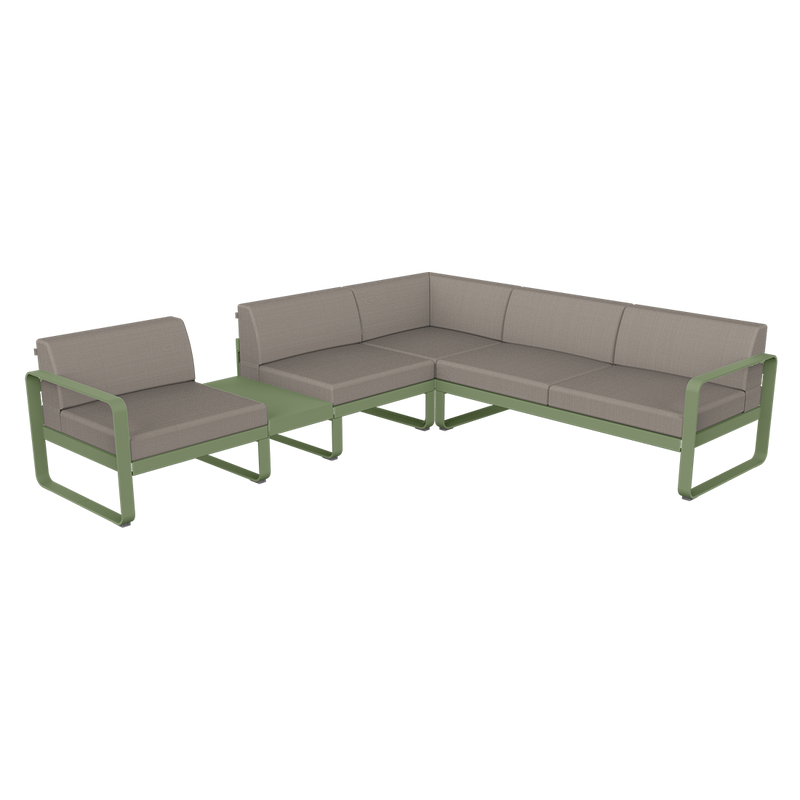 Load image into Gallery viewer, Fermob Bellevie Modular Corner Sofa Composition 3A – Cactus frame with Grey Taupe fabric cushions
