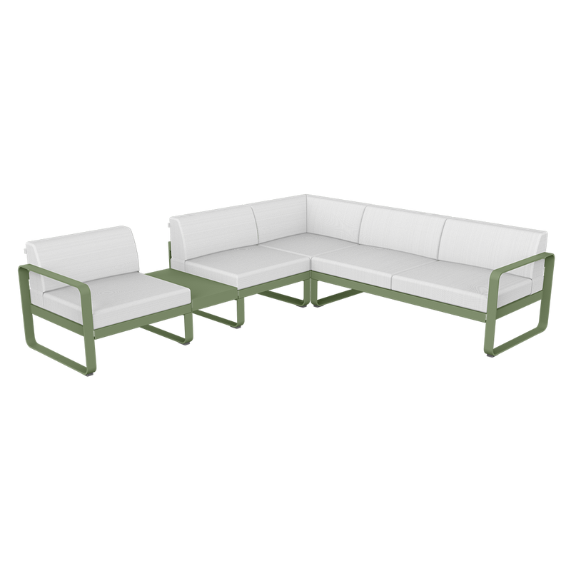 Load image into Gallery viewer, Fermob Bellevie Modular Corner Sofa Composition 3A – Cactus frame with Off-White fabric cushions
