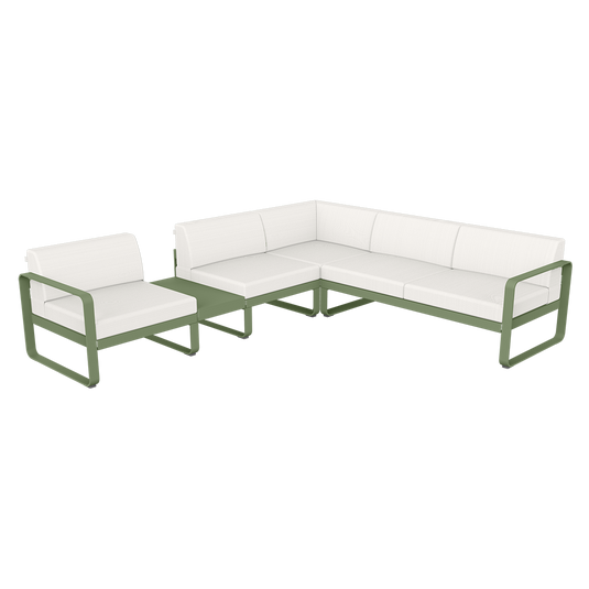 Fermob Bellevie Modular Corner Sofa Composition 3A – Cactus frame with Pearl fabric cushions