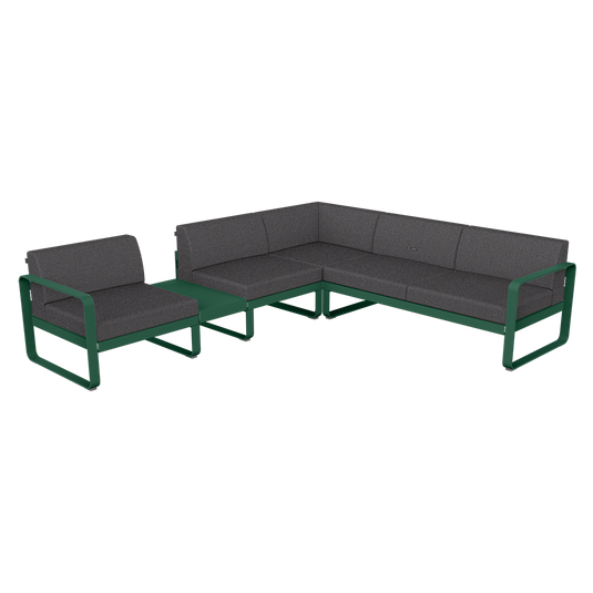 Fermob Bellevie Modular Corner Sofa Composition 3A – Cedar Green frame with Graphite Grey fabric cushions