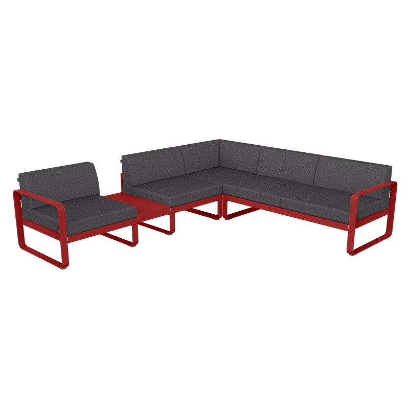 Load image into Gallery viewer, Fermob Bellevie Modular Corner Sofa Composition 3A – Chilli frame with Graphite Grey fabric cushions
