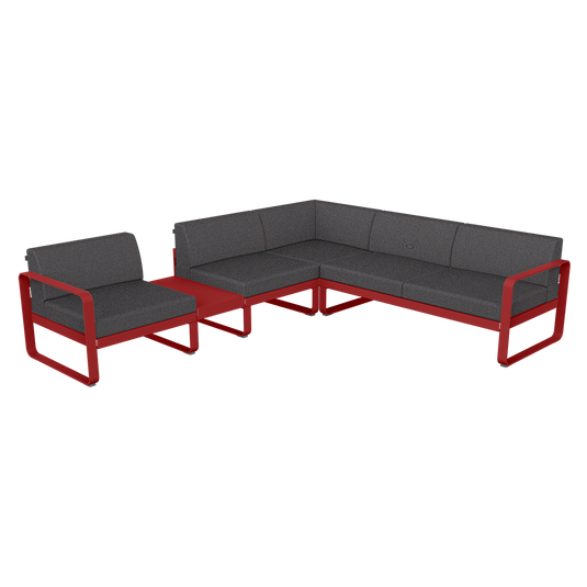 Fermob Bellevie Modular Corner Sofa Composition 3A – Chilli frame with Graphite Grey fabric cushions