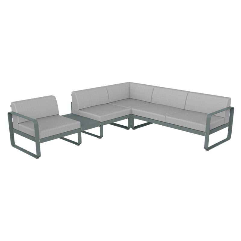 Load image into Gallery viewer, Fermob Bellevie Modular Corner Sofa Composition 3A – Clay Grey frame with Flannel Grey fabric cushions
