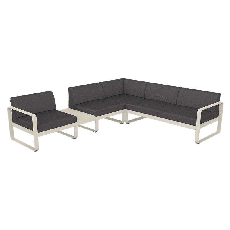 Load image into Gallery viewer, Fermob Bellevie Modular Corner Sofa Composition 3A – Clay Grey frame with Graphite Grey fabric cushions
