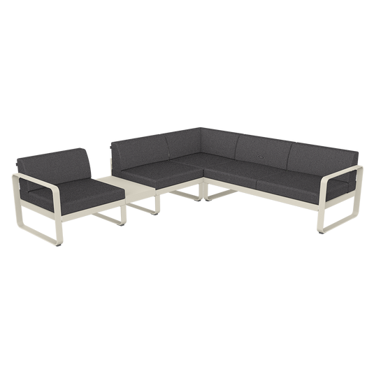 Fermob Bellevie Modular Corner Sofa Composition 3A – Clay Grey frame with Graphite Grey fabric cushions