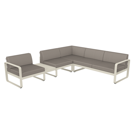 Fermob Bellevie Modular Corner Sofa Composition 3A – Clay Grey frame with Grey Taupe fabric cushions