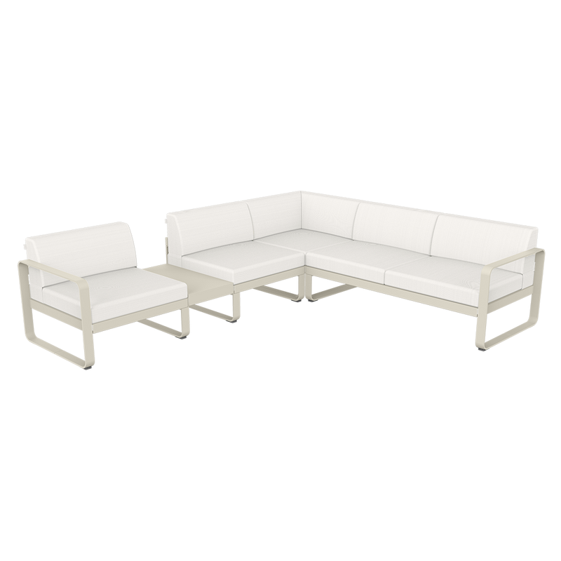Load image into Gallery viewer, Fermob Bellevie Modular Corner Sofa Composition 3A – Clay Grey frame with Pearl fabric cushions
