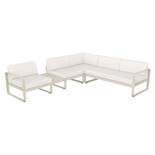 Fermob Bellevie Modular Corner Sofa Composition 3A – Clay Grey frame with Pearl fabric cushions