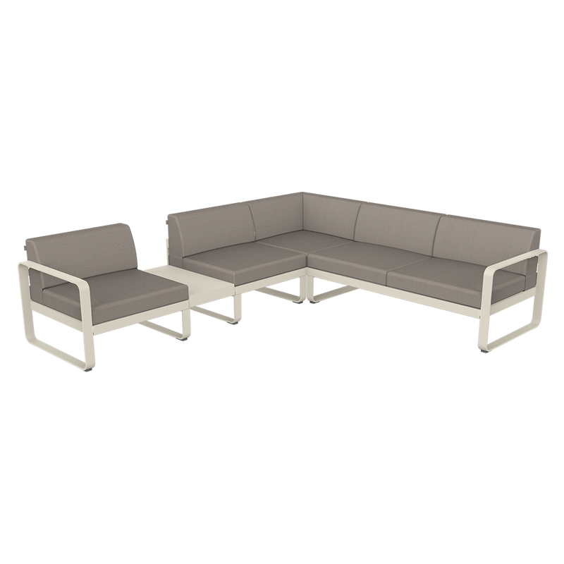 Load image into Gallery viewer, Fermob Bellevie Modular Corner Sofa Composition 3A – Cotton White frame with Grey Taupe fabric cushions
