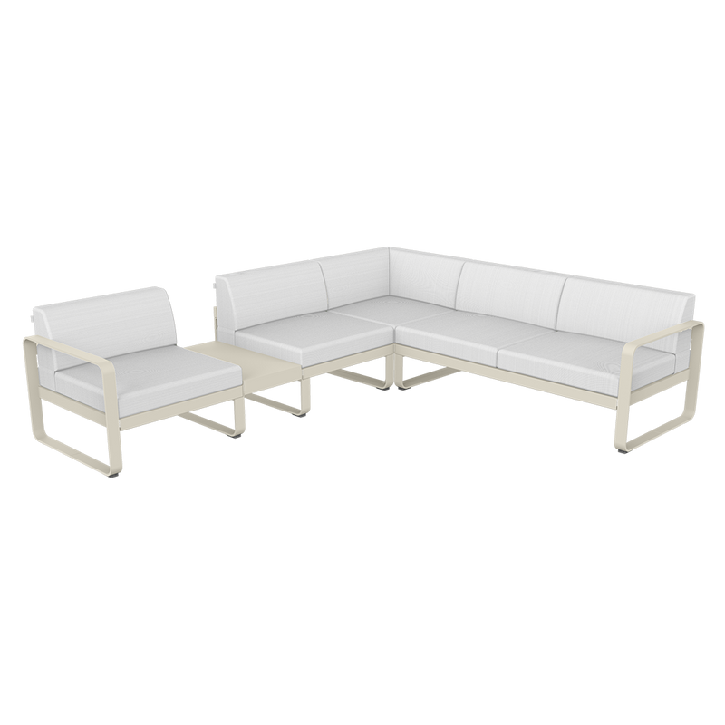 Load image into Gallery viewer, Fermob Bellevie Modular Corner Sofa Composition 3A – Cotton White frame with Off-White fabric cushions

