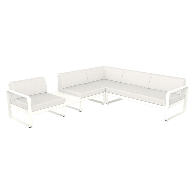 Load image into Gallery viewer, Fermob Bellevie Modular Corner Sofa Composition 3A – Cotton White frame with Pearl fabric cushions
