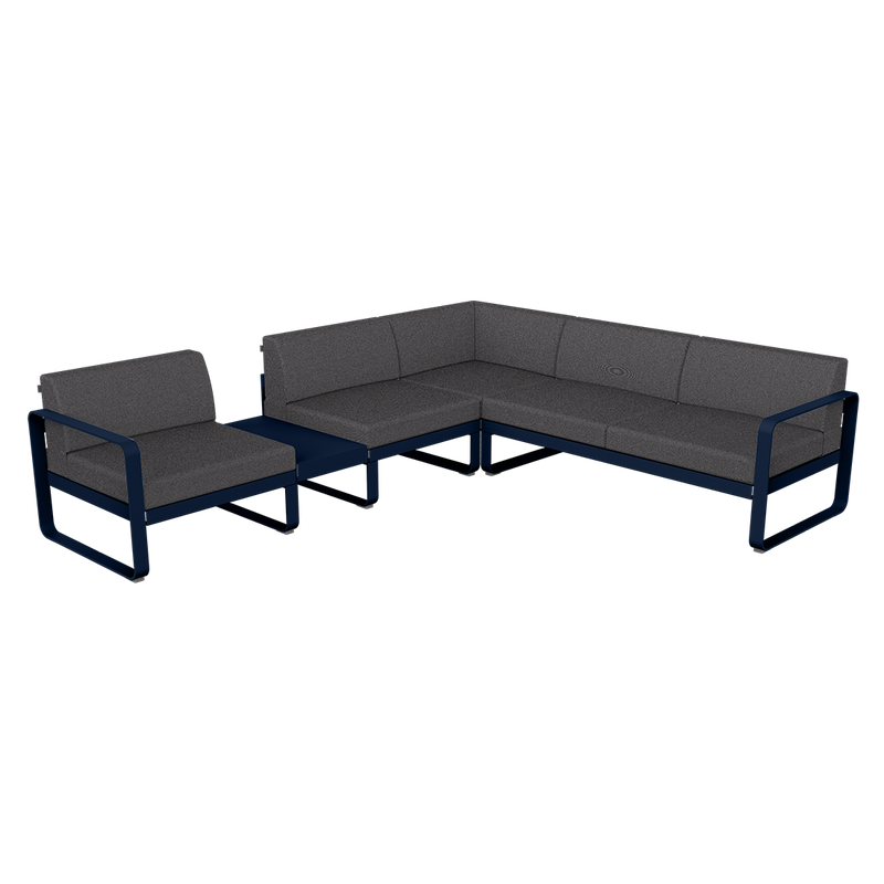 Load image into Gallery viewer, Fermob Bellevie Modular Corner Sofa Composition 3A – Deep Blue frame with Graphite Grey fabric cushions

