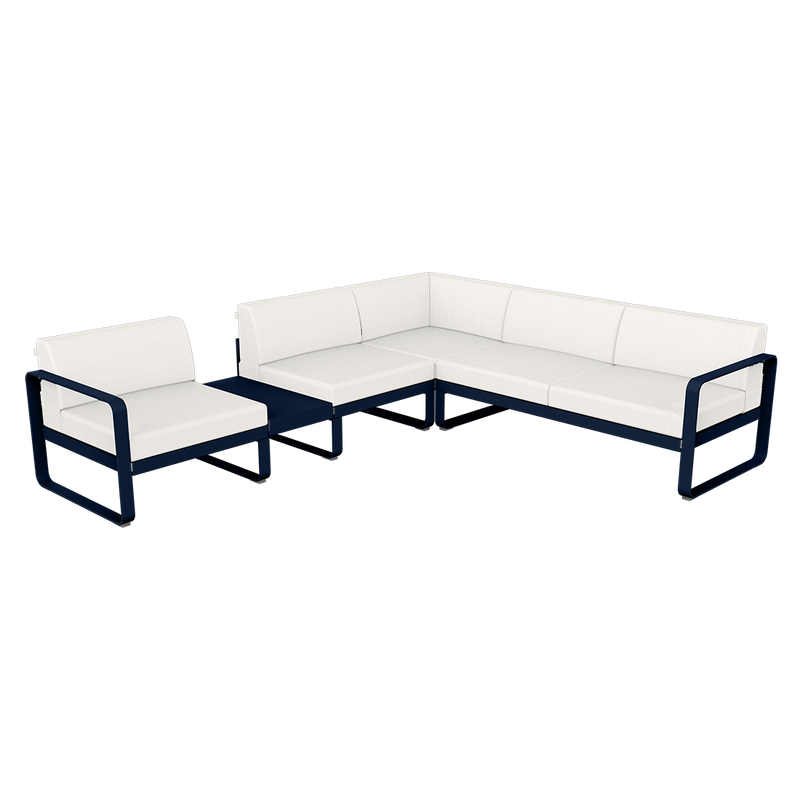 Load image into Gallery viewer, Fermob Bellevie Modular Corner Sofa Composition 3A – Deep Blue frame with Pearl fabric cushions
