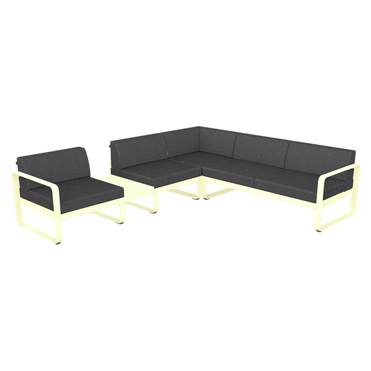 Fermob Bellevie Modular Corner Sofa Composition 3A – Frosted Lemon frame with Graphite Grey fabric cushions