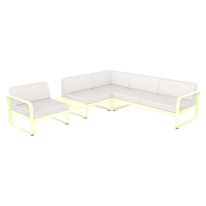 Load image into Gallery viewer, Fermob Bellevie Modular Corner Sofa Composition 3A – Frosted Lemon frame with Pearl fabric cushions
